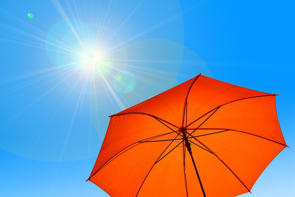 parasol, umbrella, sun, nature, heaven, blue, hot, warmth, heat, climate change, climate, summer, protection, uv radiation, radiation, uv