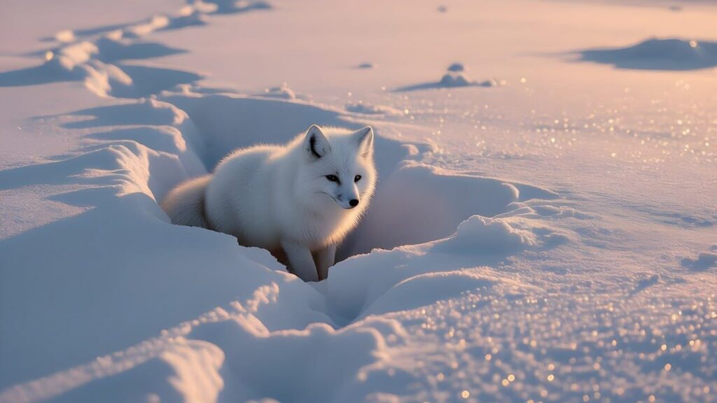 arctic fox, fox, animal, nature, wildlife, mammal, canine, winter, snow, arctic, wilderness, predator, outdoors, wild, cute, carnivore, hunting, landscape, frozen, ai generated, educational
