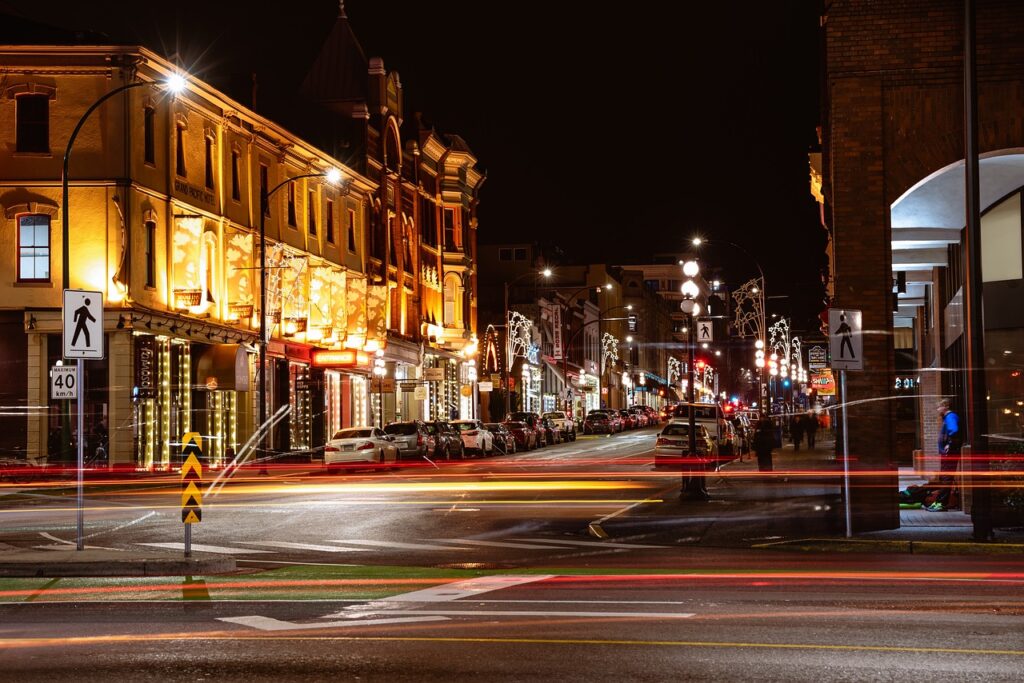 city, night, street