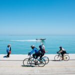 bicycle, sport, health, fitness, exercise, sea, ocean, water, clouds, nature, sky, people, blue health, blue fitness, blue exercise, blue workout