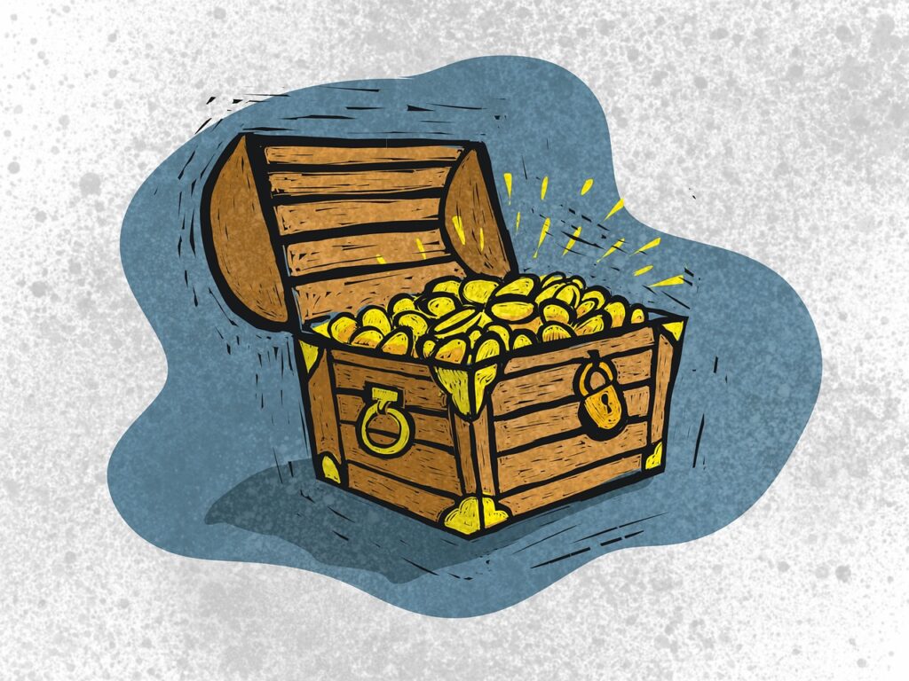 gold, treasure, pirate, coins, wealth, woodcut, clipart, chest, money, shipwreck, sunken