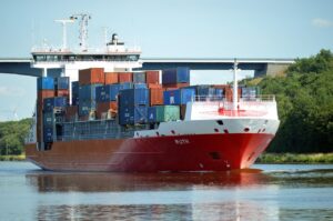 ship, container ship, shipment, cargo ship, waterway, dithmarschen, channel, water, kaiser wilhelm canal, artificial waterway, federal waterway, schleswig-holstein, highway bridge, landscape, nok, north baltic canal, shipping, waterways for ocean-going ships, waters, seafaring