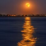 full moon, moon path, night