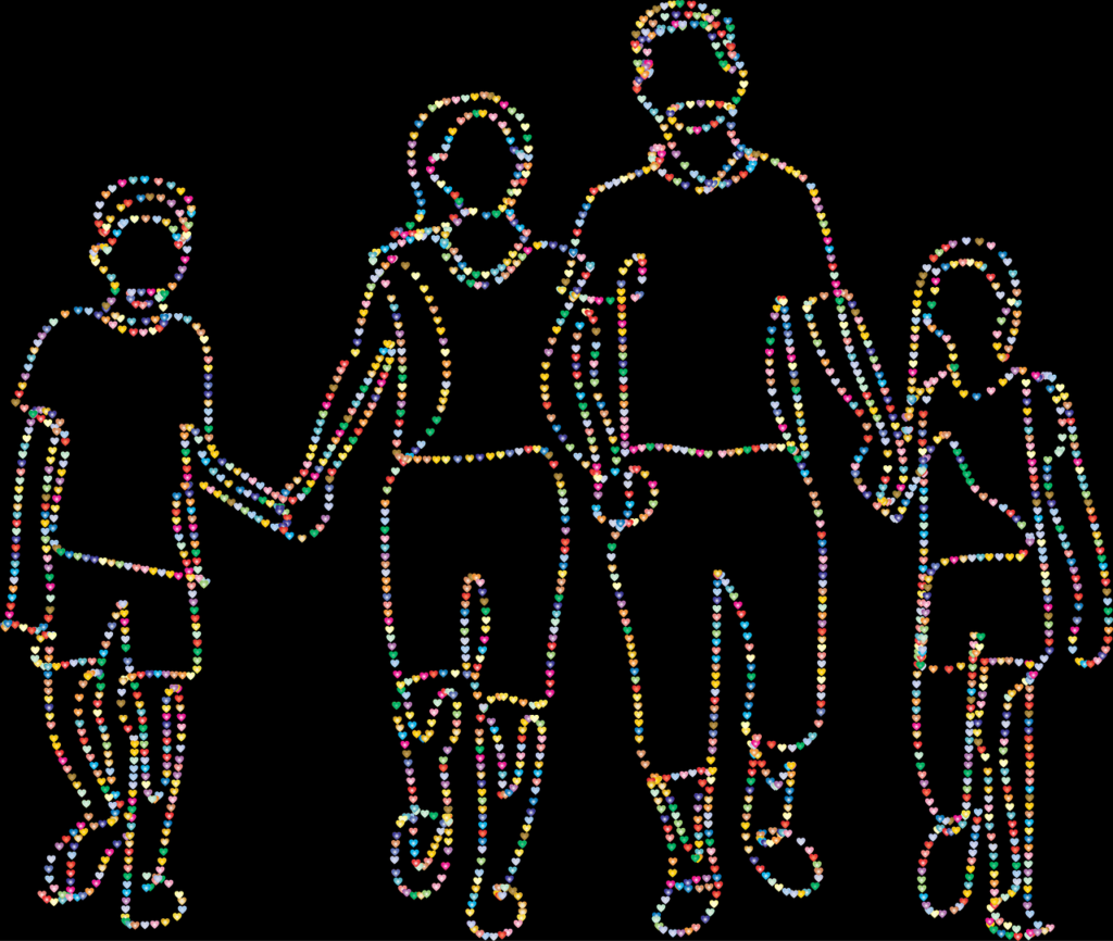 family, people, hearts, love, dad, mom, father, mother, children, kids, daughter, son, holding hands, human, parents, persons, united, unity, decorative, ornamental, decoration, colorful, prismatic, chromatic, nature, rainbow